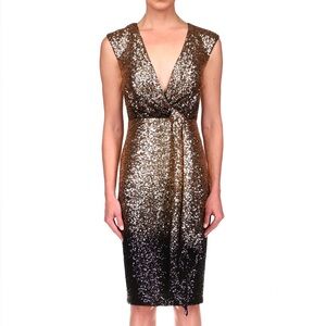 Badgley Mischka Gold Sequin Ombre Cocktail Dress | Size 6